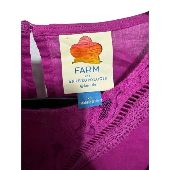 Farm Rio Kelsie Blouse Peasant Puff Sleeves Lace Detail Pullover Purple Size XS - Picture 9 of 10